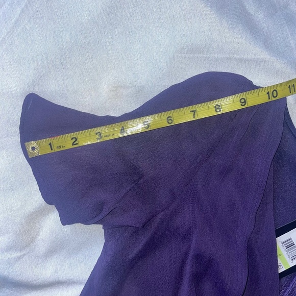 DKNY  Women's Purple Belted Flutter Short Sleeve V-neckFloral Chiffon Midi Sz 4 - Picture 7 of 10